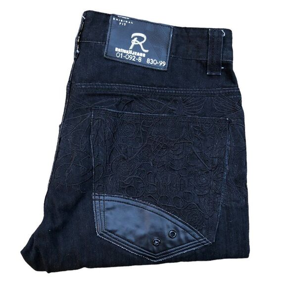 REFLEX Embroidered Jeans Size 30 Black - Picture 1 of 8